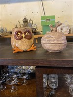 Vintage Squirrel & Ceramic Owl Candy Biwls