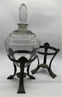 Apothecary show jar with 2 metal stands