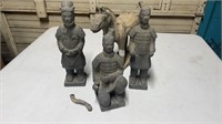 Three Warrior Figurines and Horse