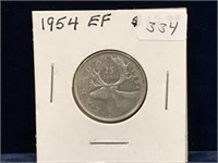 1954 Canadian Silver 25 Cent Piece  EF