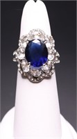 OVAL CUT BLUE/WHITE SAPPHIRE RING, LAB CREATED