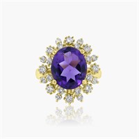 14K YELLOW GOLD 3.86CT AMETHYST 0.73CT DIAMOND RIN