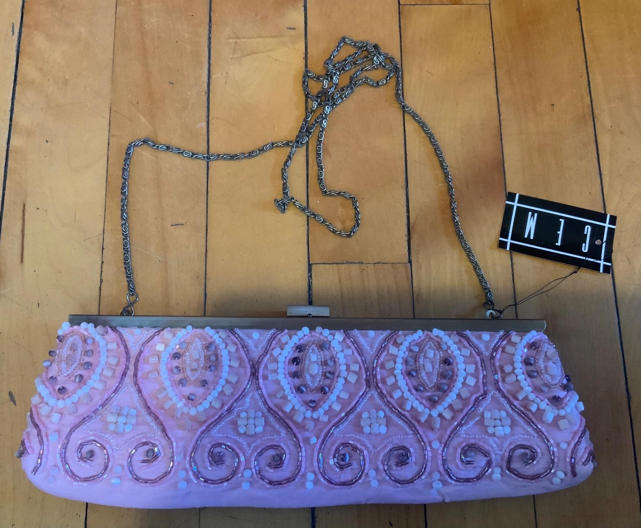 Pink Beaded Clutch Purse