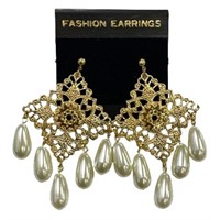 Filigree Style White Pearl Drop Earrings