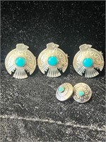 3 PIN AND 2 BUTTON SILVER AND TURQUOISE