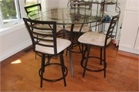 Modern Metal/Glass Table & 4 Swivel Chairs 45DX36H