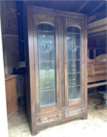 Antique Wood w/ Glass Front Armoire