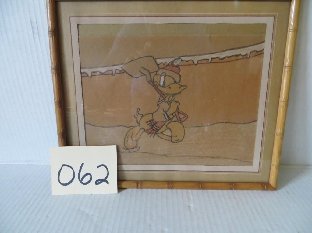 Framed Charcoal Sketch of Donald Duck 1944