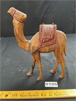 Large Carved Wood Camel Figurine