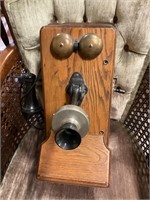 Antique Western electric crank oak wall phone