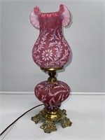 Fenton Cranberry Daisy and Fern Lamp