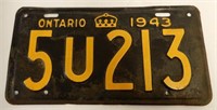 1943 ONTARIO SINGLE EMBOSSED TIN LICENSE PLATE