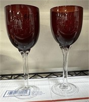 2pc RUBY BLOWN WINE GLASSES
