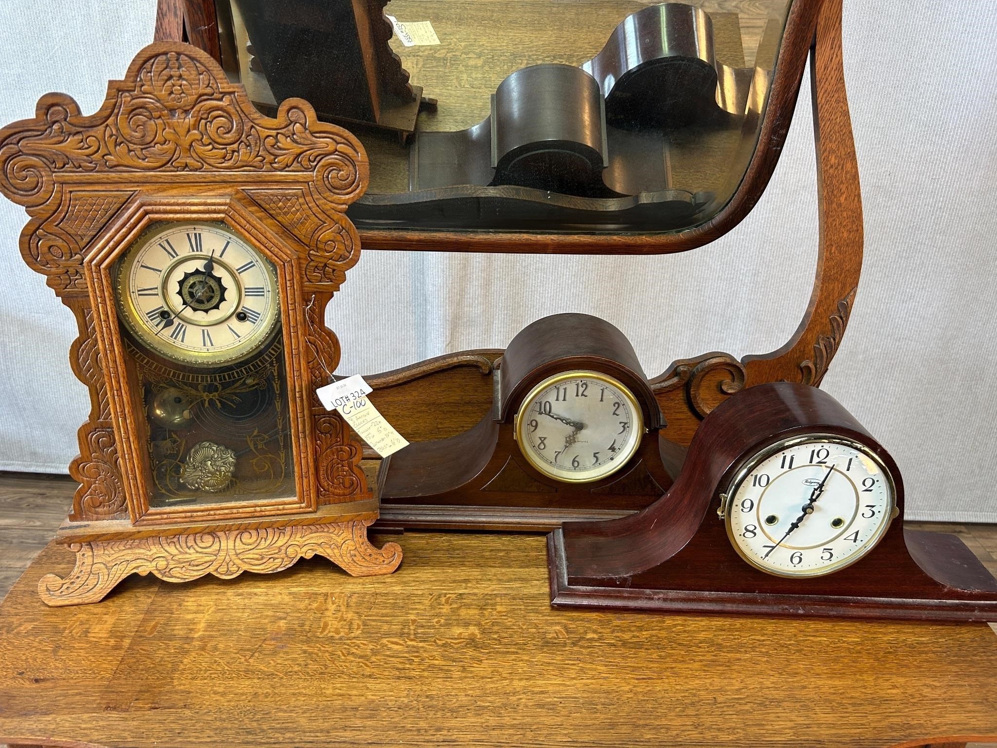 3pc Vintage Clocks: 2 Mantle, 1 Ingraham Shelf