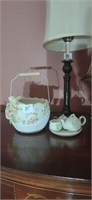 Bisque Easter Themed Basket and Small Tea Set