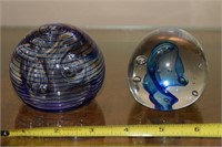 (2) Rollin Karg signed art glass paperweights