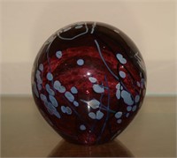 Signed large paperweight w/ iridescent oil spots
