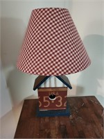 USA birdhouse lamp red plaid shade