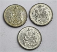 THREE CANDIAN FIFTY CENT SILVER COIN