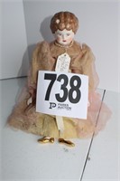 Porcelain Head Doll - Pink Net Dress - Stand