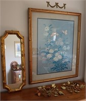 Mirror, Floral Print, Metal Leaf Wall Décor+