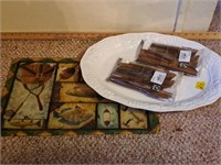 fish cutting board, platter and silverware