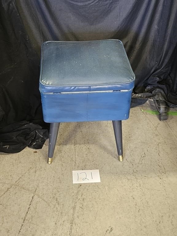Vintage Blue Upholstered Stool 16"x16"x18"