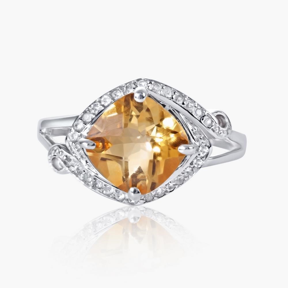 14K WHITE GOLD 2.90CT CITRINE 0.10CT DIAMOND RING