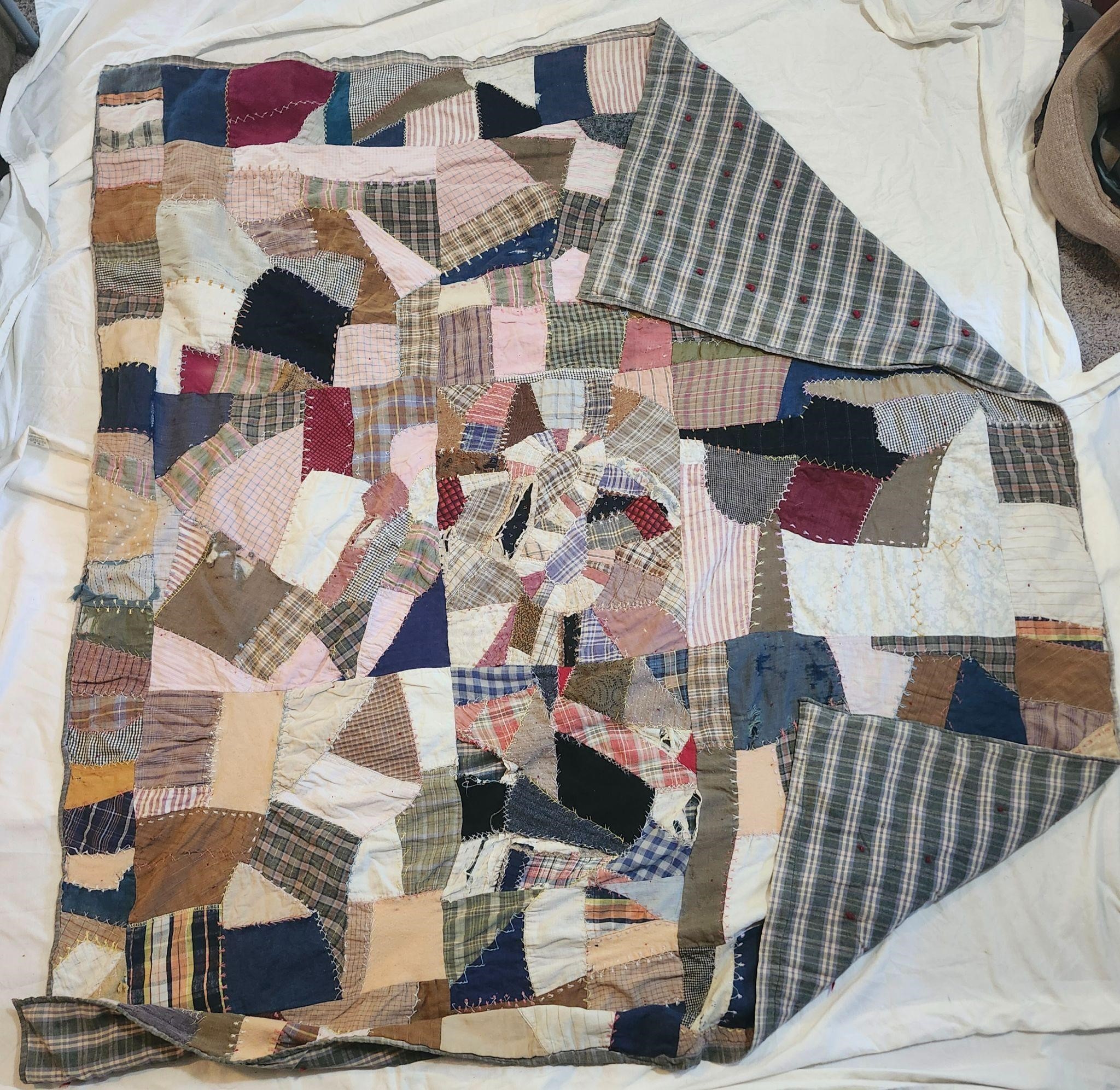 vintage handmade twin size quilt - has heavy wear
