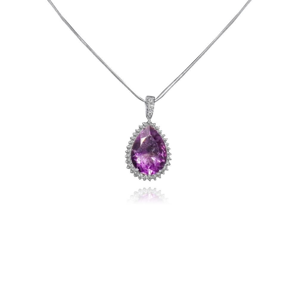 14K WHITE GOLD 8.00CT AMETHYST 1.00CT DIAMOND PEND