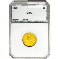 1878 $3 Gold Piece PCI MS64