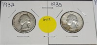 2X BID - 1932, 1935 SILVER WASHINGTON QUARTERS