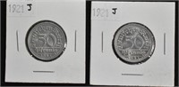 2 pcs 1921 German 50 Pfennig Aluminum Coins