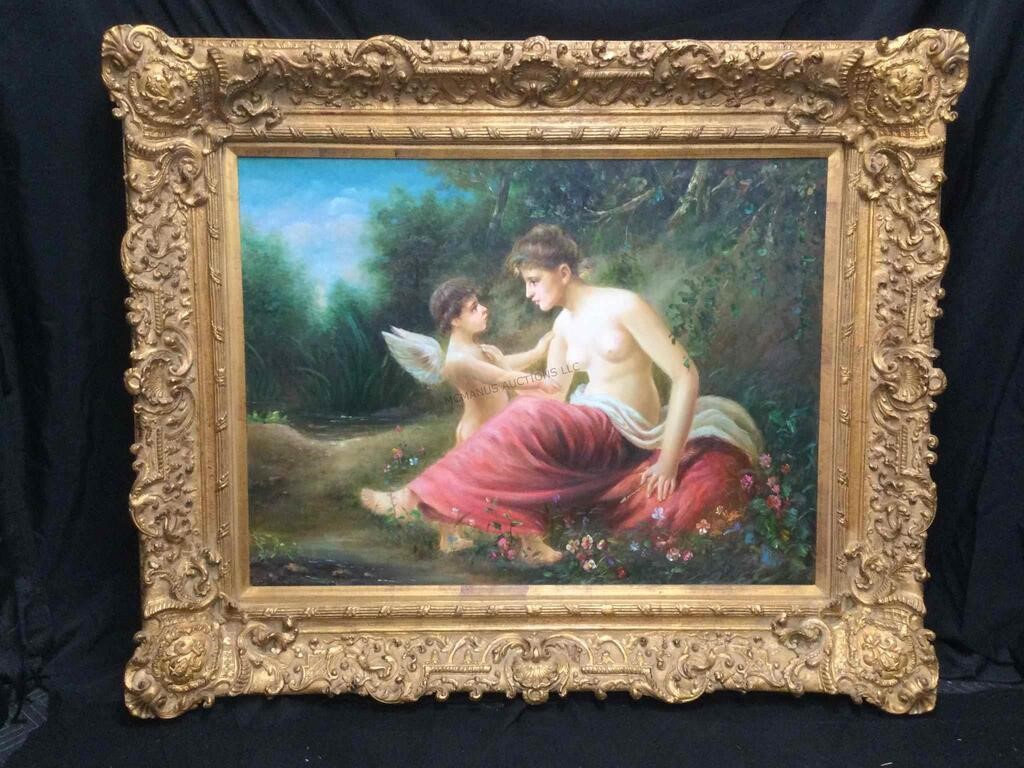 Painting On Canvas In Ornate Frame. Unsigned,