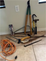 Extension Cord, Saws, Branch Trimmer, Crowbar +