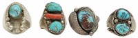 (4) NATIVE AMERICAN SILVER & TURQUOISE RINGS