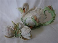 SWAN TEAPOT WITH MATCHING SALT AND PEPPER