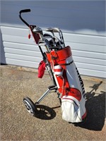 Golf Club Bag with Assorted Clubs & Cart