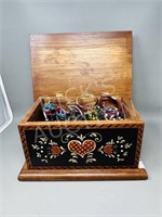 Hand painted wood chest & vintage jewelry