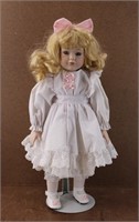 16" Vintage Porcelain Doll in Pink Bow Dress