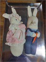 2 handmade sock bunnies