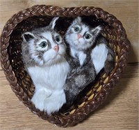 Vintage Real Fur 2 Cats in a Basket
