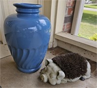 Ceramic Vase and Resin Pig Boot Brush