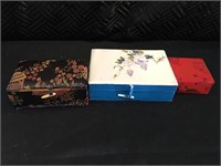 Lot 3 Asian Brocade Covered Boxes