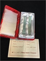 Jade Chopstick Rests in Brocade Box