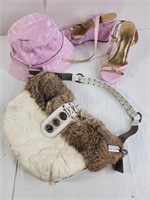 Coach bucket hat, heels, real fur purse, all Coach