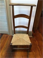 Antique Wooden Ladder Chair with Straw Seat
