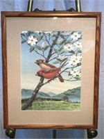 1982 "Two Cardinals…." Signed & Framed Watercolor