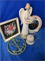 Home decor lot, including 12" Angel, 3" pottery
