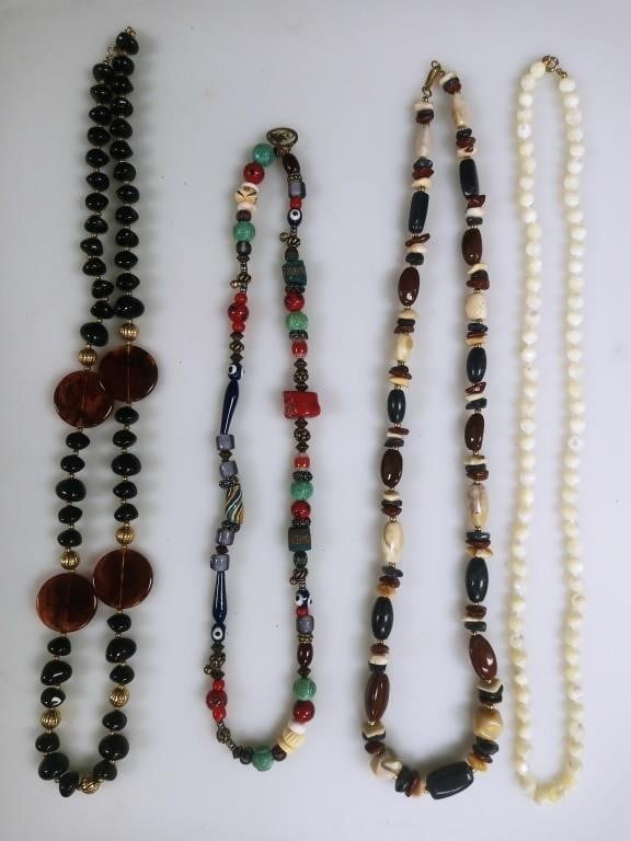 4 Vintage Long Beaded Necklaces